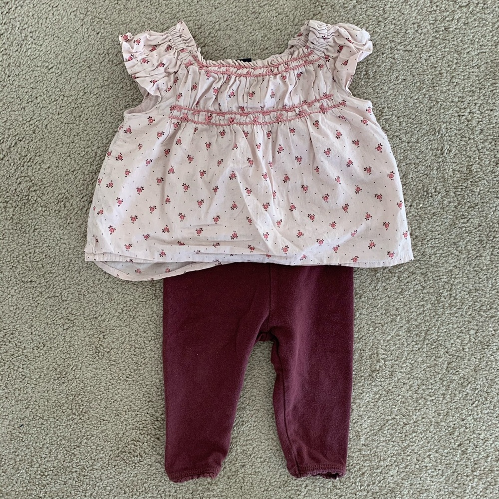 Baby Gap Floral Blouse and Maroon Leggings